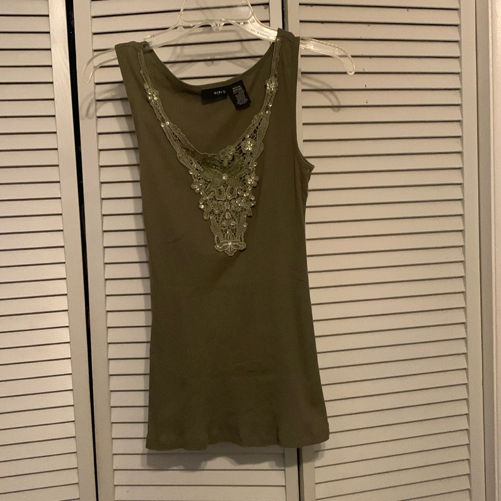 Mixit olive green sequence tank top